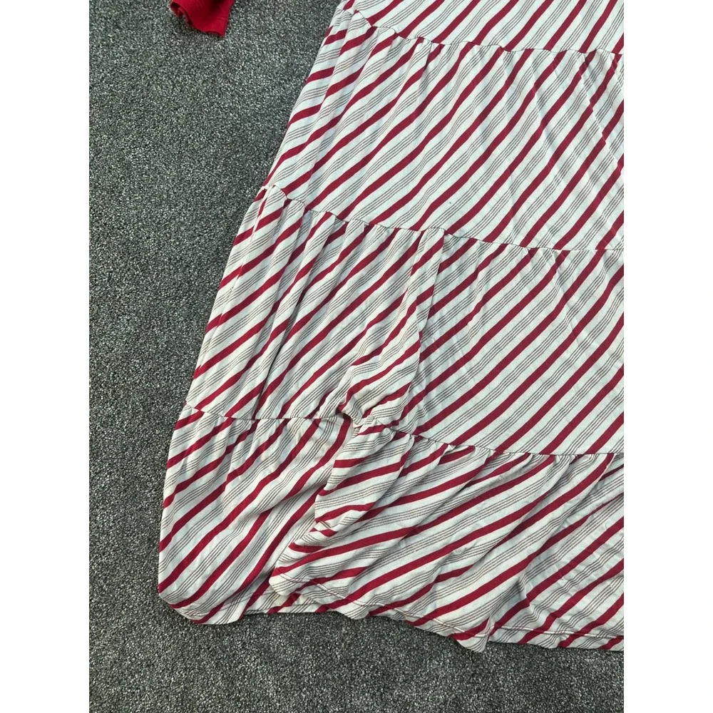 Kickee Kids Girls Red Gray Stripe‎ Tiered Maxi Dress Long Sleeve Size M 8 10